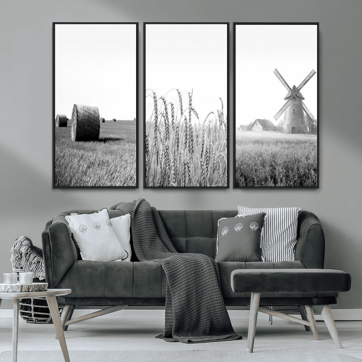 Vintage Farmhouse Black and White Triptych Wall Art – Giclee
