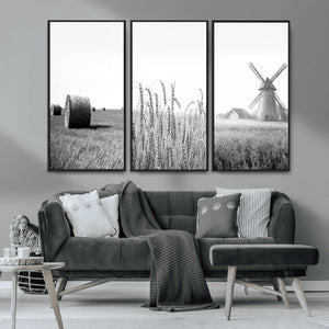 Vintage Farmhouse Black and White Triptych Wall Art – Giclee