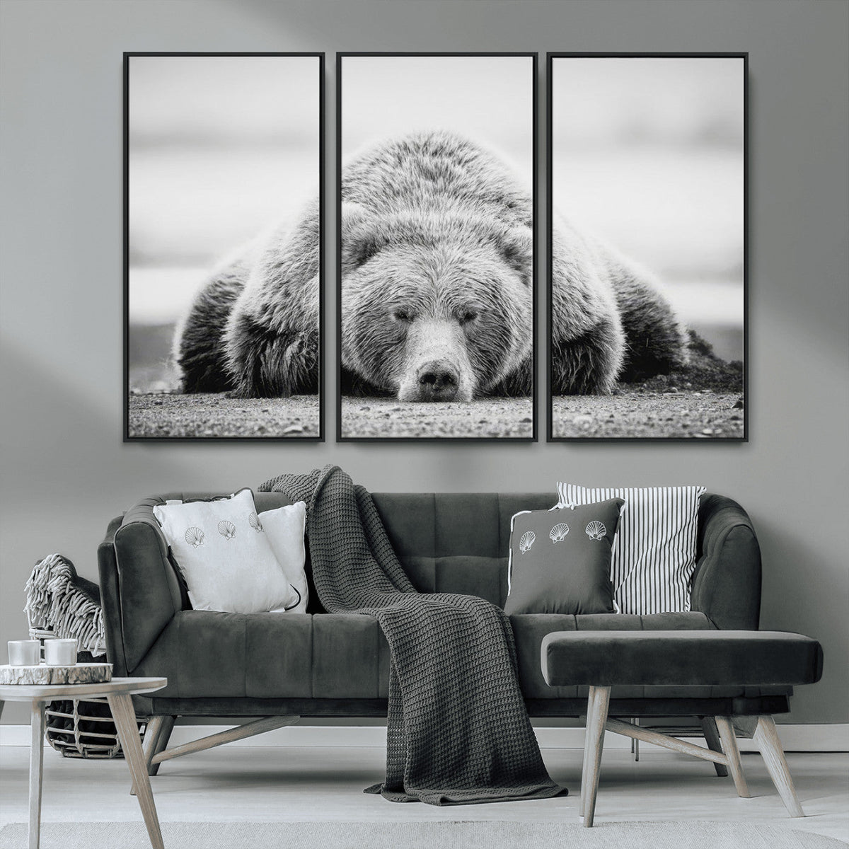 Resting Grizzly Bear Wall Art Canvas Print – Majestic Lazy