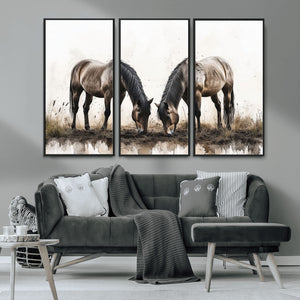 Chines Ink Style Horses Wall Art Canvas Print