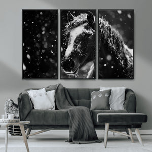 Winter Horse Wall Art | Black and White Horse Print | Ready