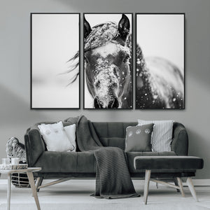 Western Wall Art | Black and White Winter Horse Wall Art |