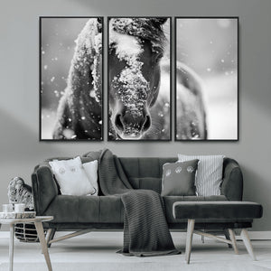 Black and White Horse Winter Wall Art | Ready to Hang and
