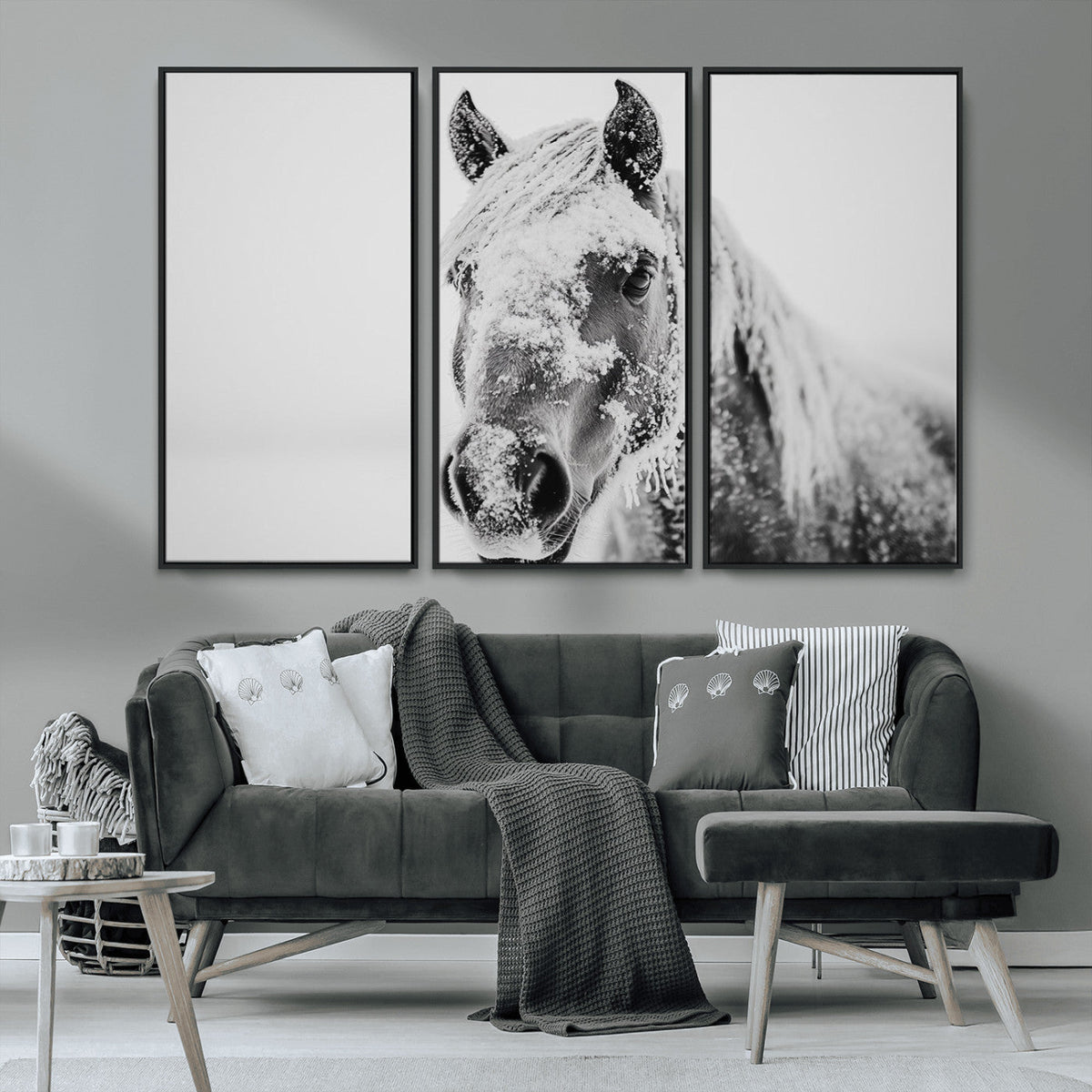 White Horse Wall Art | Ready to Hang and Framed | Winter