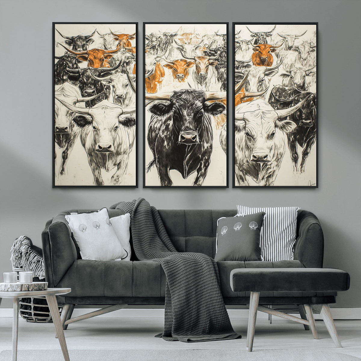 Texas Longhorn Wall Art Canvas Print – Herd Abstract Cow