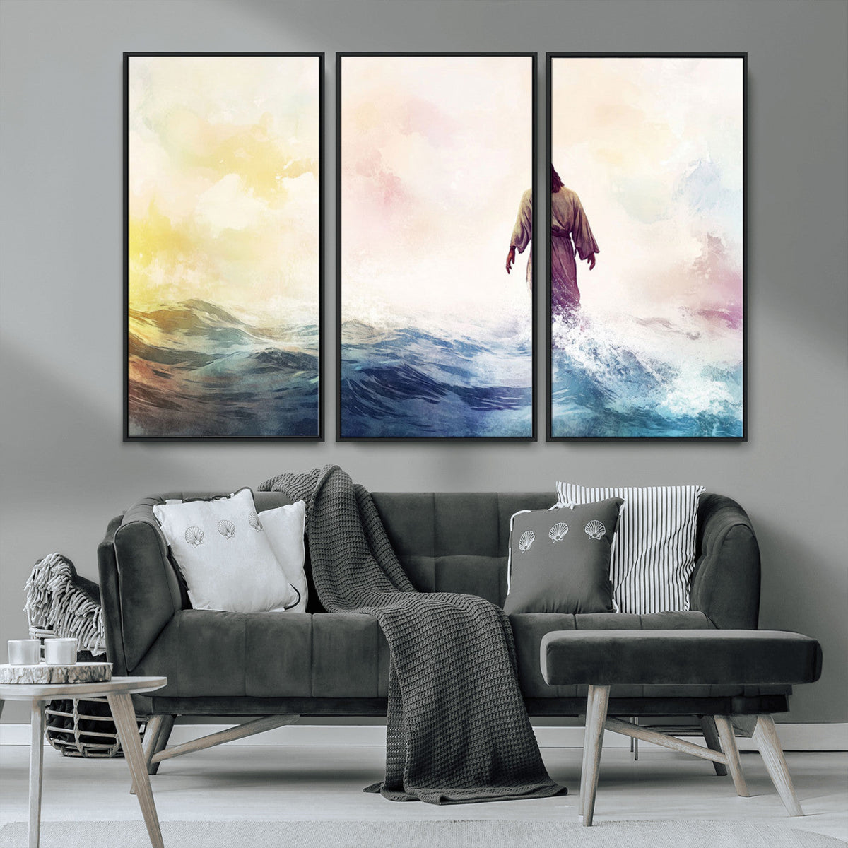 Watercolor Jesus Walking on Water Canvas Print, Christian
