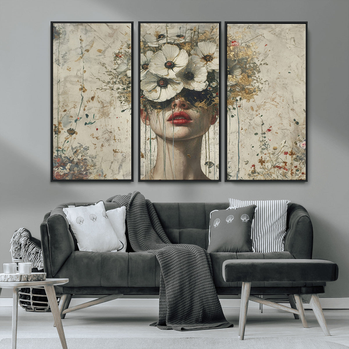 Abstract Floral Women Patel Wall Art Canvas Print