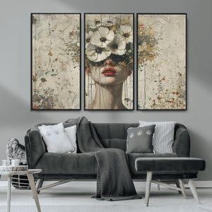 Abstract Floral Women Patel Wall Art Canvas Print