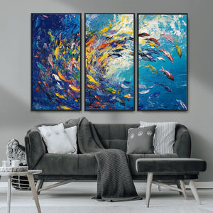Colorful Swirling Fish School Wall Art Canvas Print |