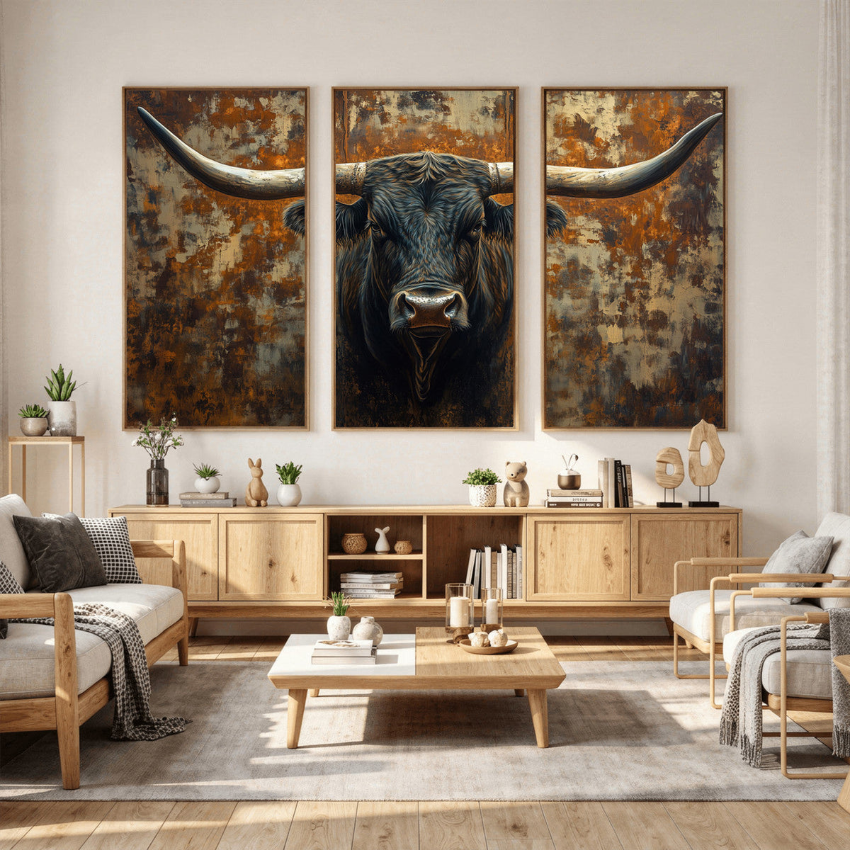 Longhorn Texas Cow Bull Wall Art | Rustic Farmhouse Canvas