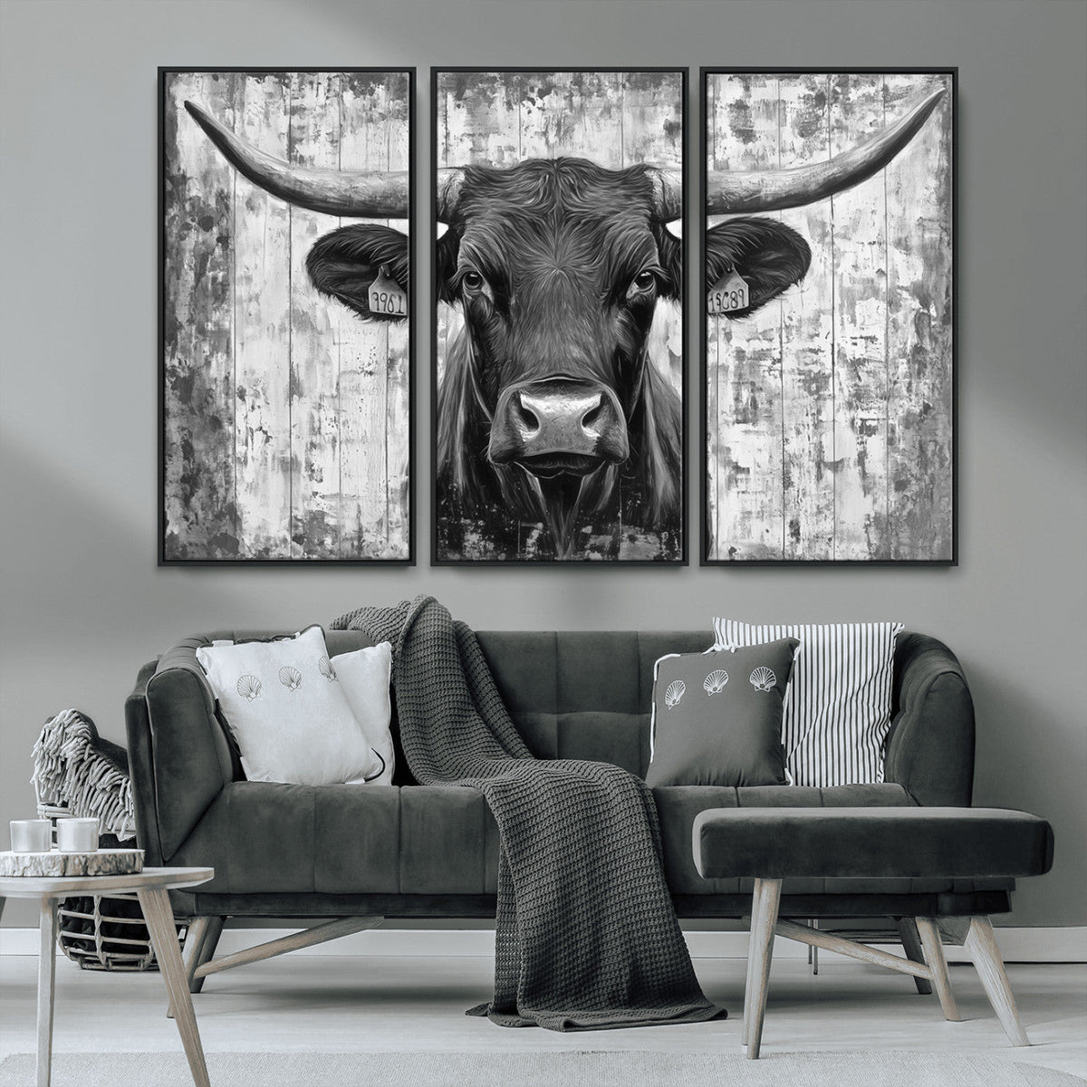 Abstract Longhorn Bull Wall Art Canvas Print - Rustic Texas