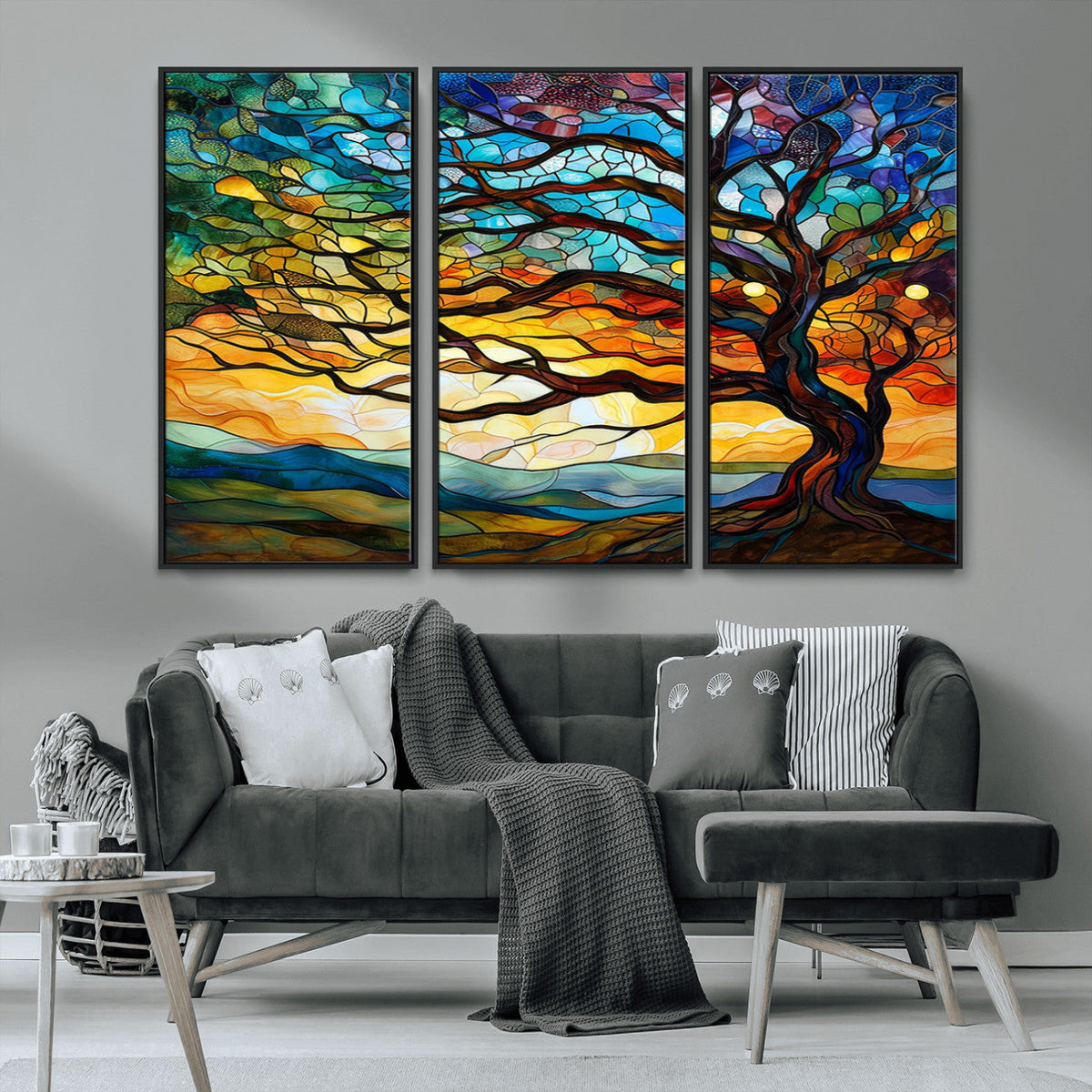 Vibrant Mosaic Tree of Life Wall Art | Stained Glass Style