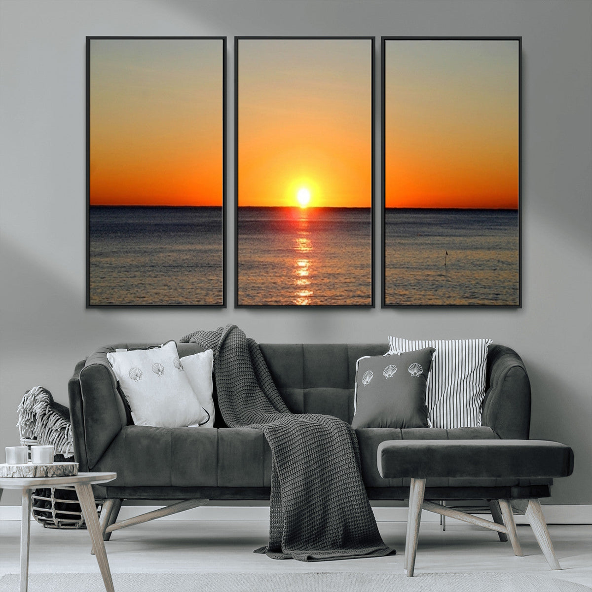 Golden Horizon Sunset Over Ocean Wall Art Canvas Print –