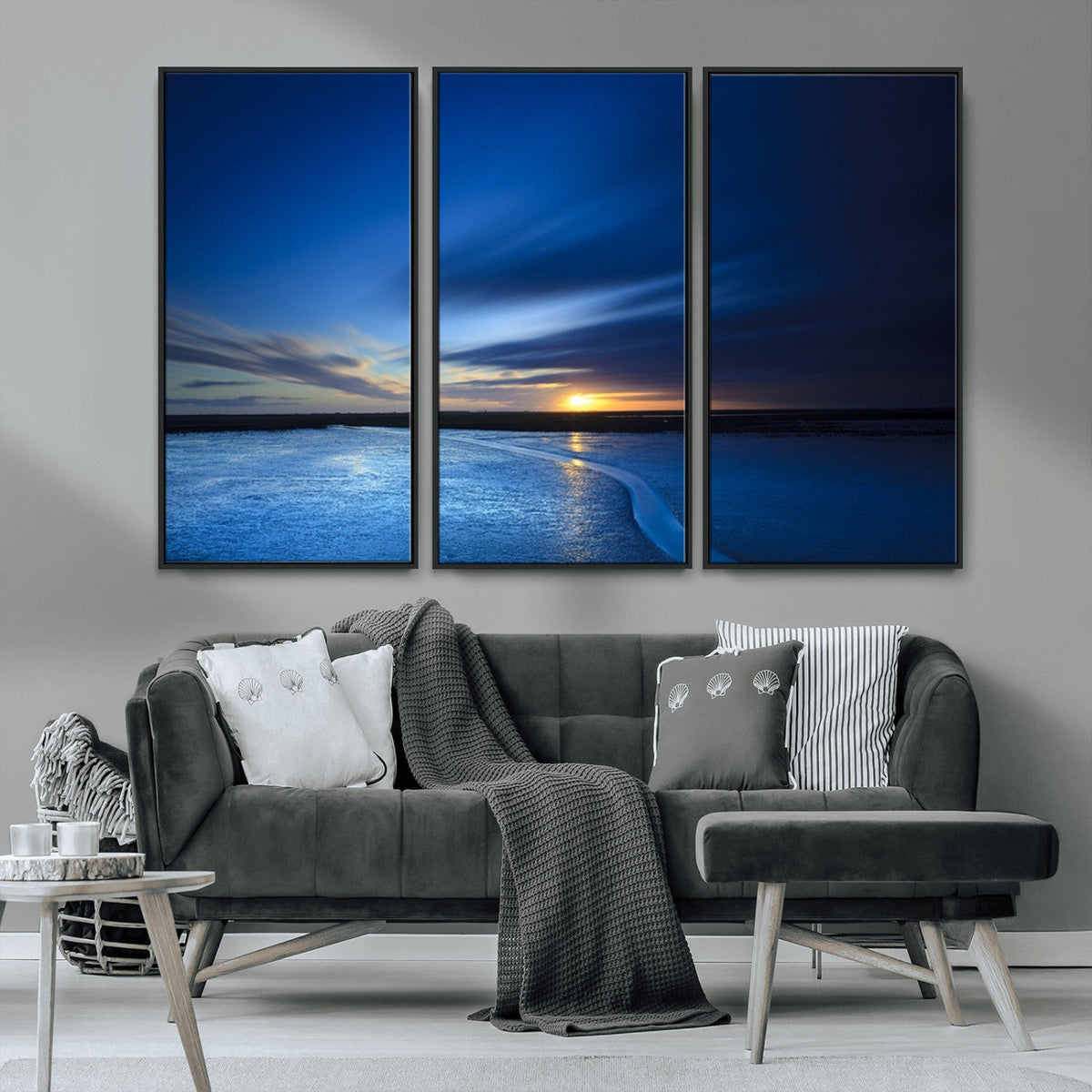 Blue Sunset Ocean Canvas Wall Art Print – Serene Coastal