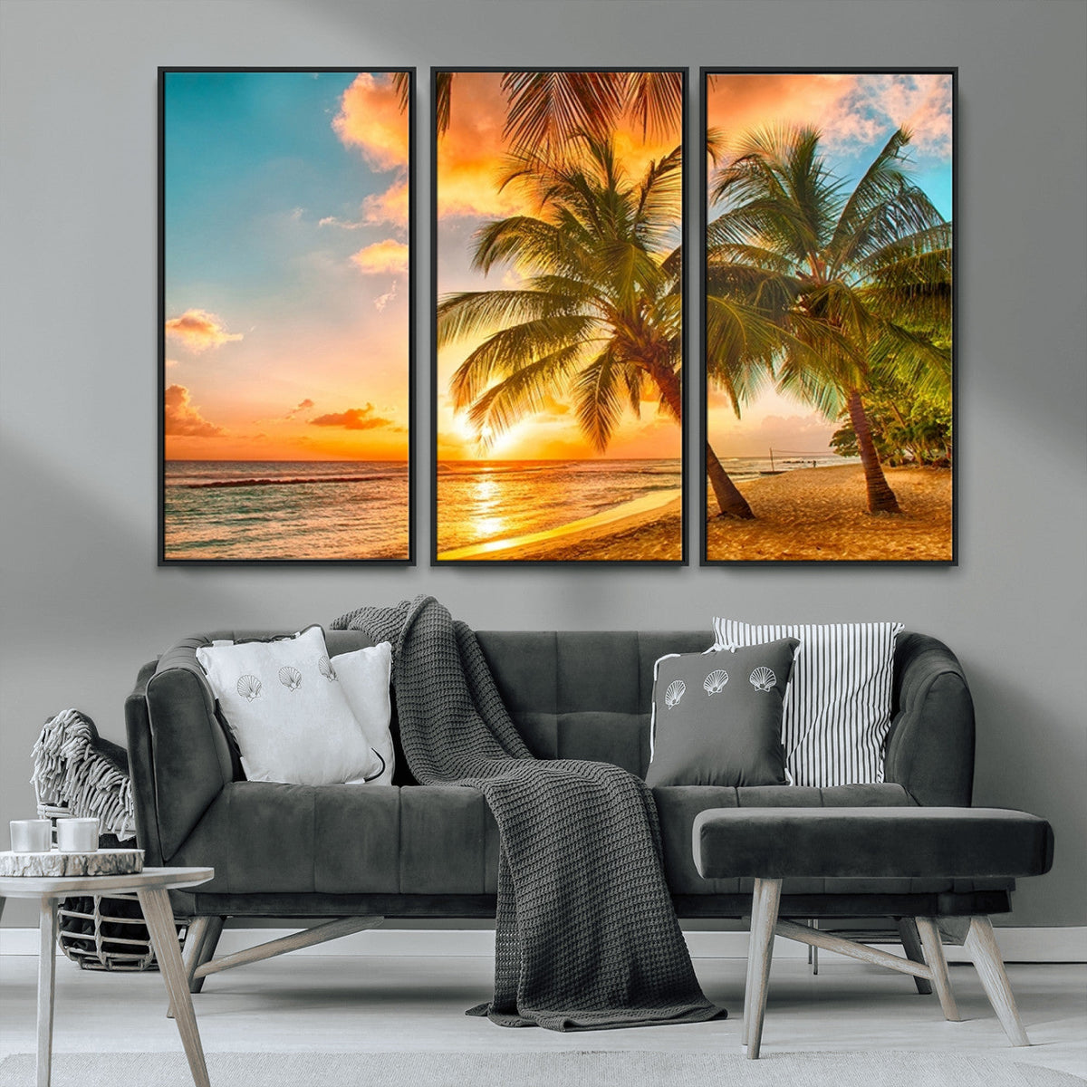 Tropical Sunset Beach Canvas Wall Art Print – Vibrant Palm