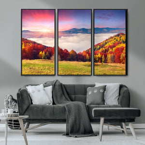 Autumn Mountain Foggy Landscape Wall Art Canvas Print |