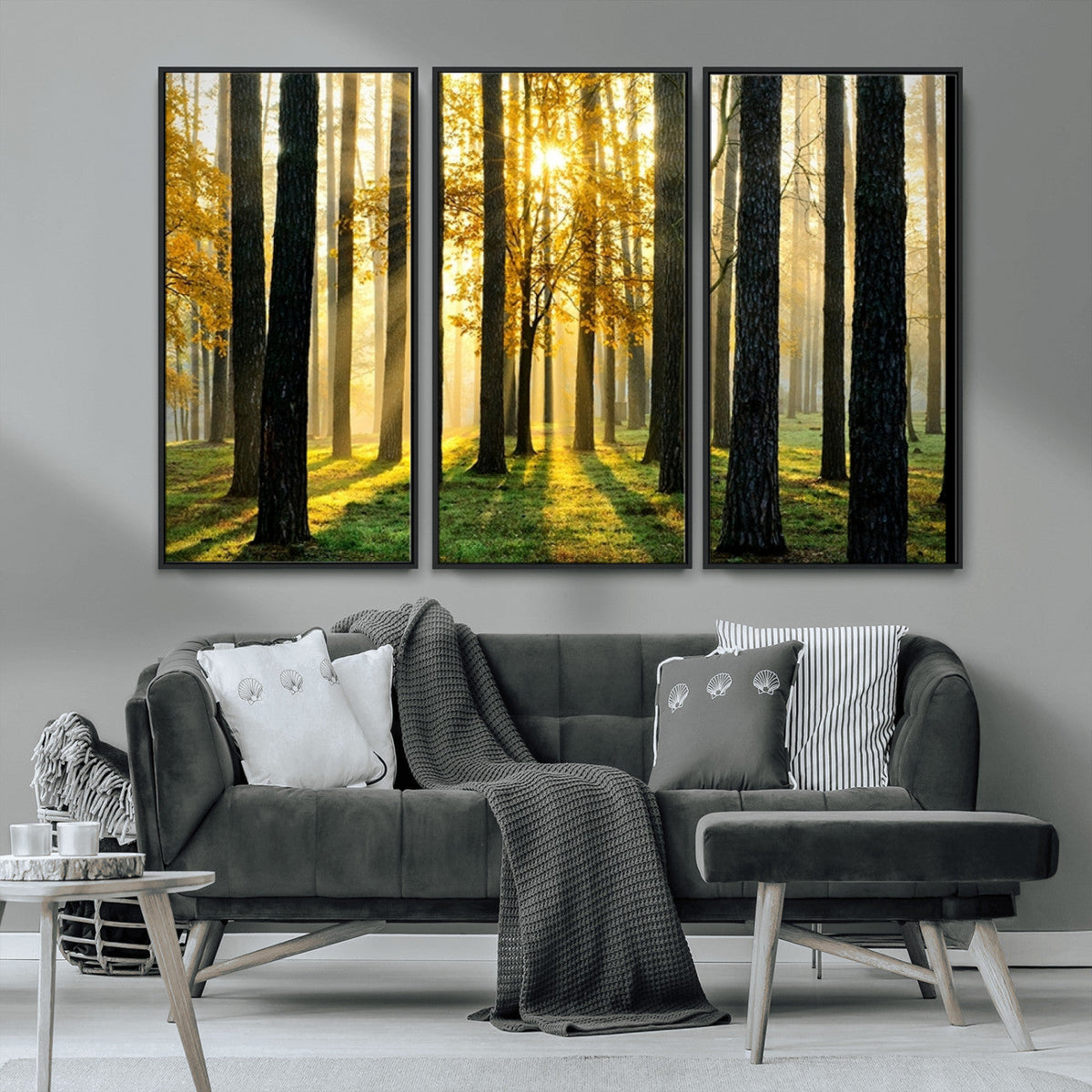 Sunlit Forest Wall Art Canvas Print – Large Framed Woodland
