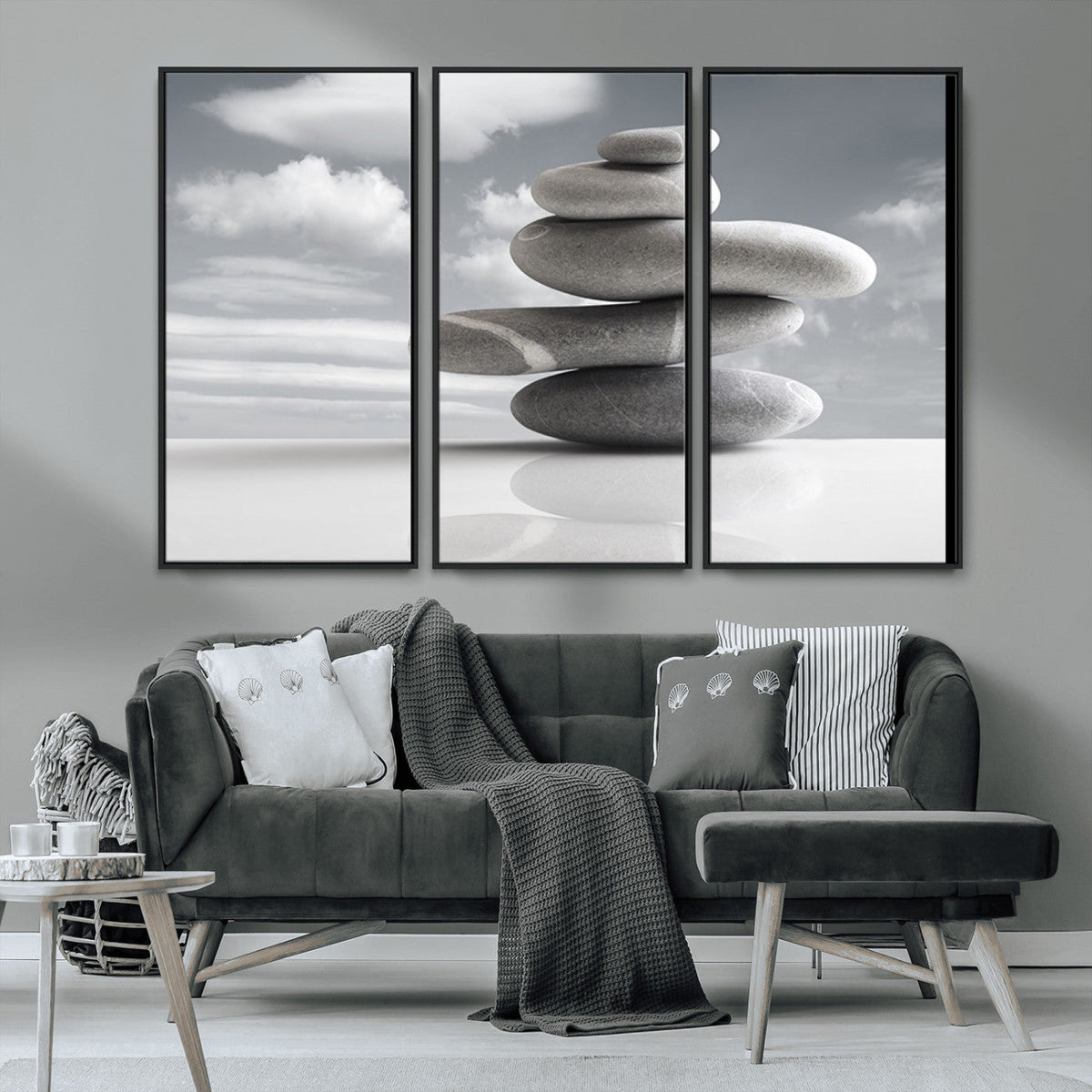 Still Life Black and White Zen Stones Wall Art Canvas,