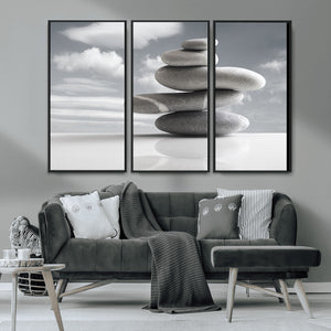 Still Life Black and White Zen Stones Wall Art Canvas,