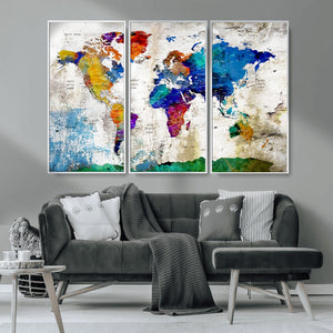 World Map Canvas Print – Framed Travel Map Wall Art for