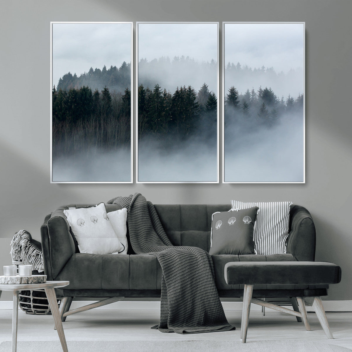 Autumn and Misty Trees in the Forest Wall Art Canvas Print,