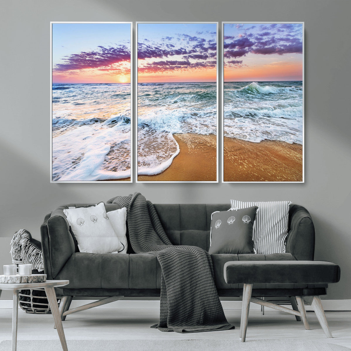 Coastal Sunset Art Beach Canvas Wall Art Print | Ocean Waves