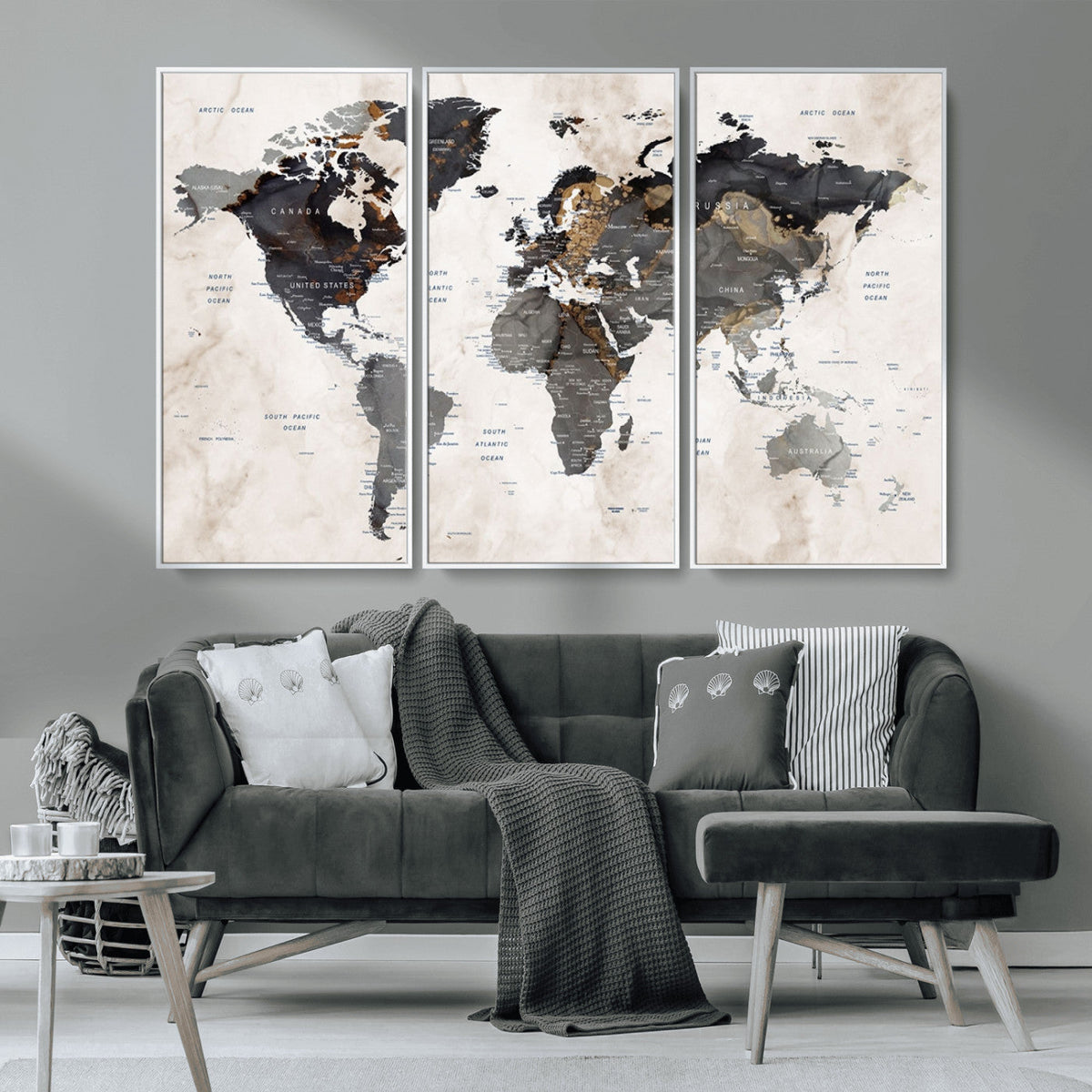 Abstract Map Printing - Modern World Map Canvas Wall Art for
