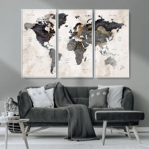Abstract Map Printing - Modern World Map Canvas Wall Art for