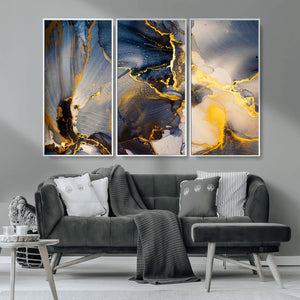 Large Abstract Wall Art Print -  Gold and Blue Abstract