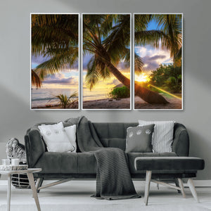 Tropical Island Sunset on the Beach Palms Wall Art Canvas