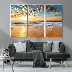 Golden Sunset Beach Print Canvas Wall Art, Giclee Canvas