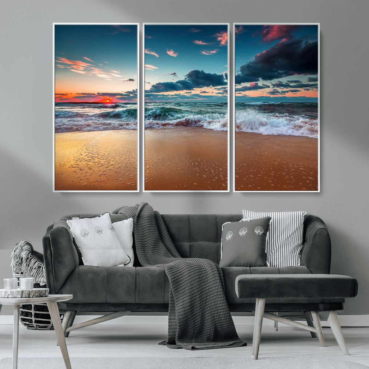 Sunset on Beach Wall Art Ocean Beach Canvas Print