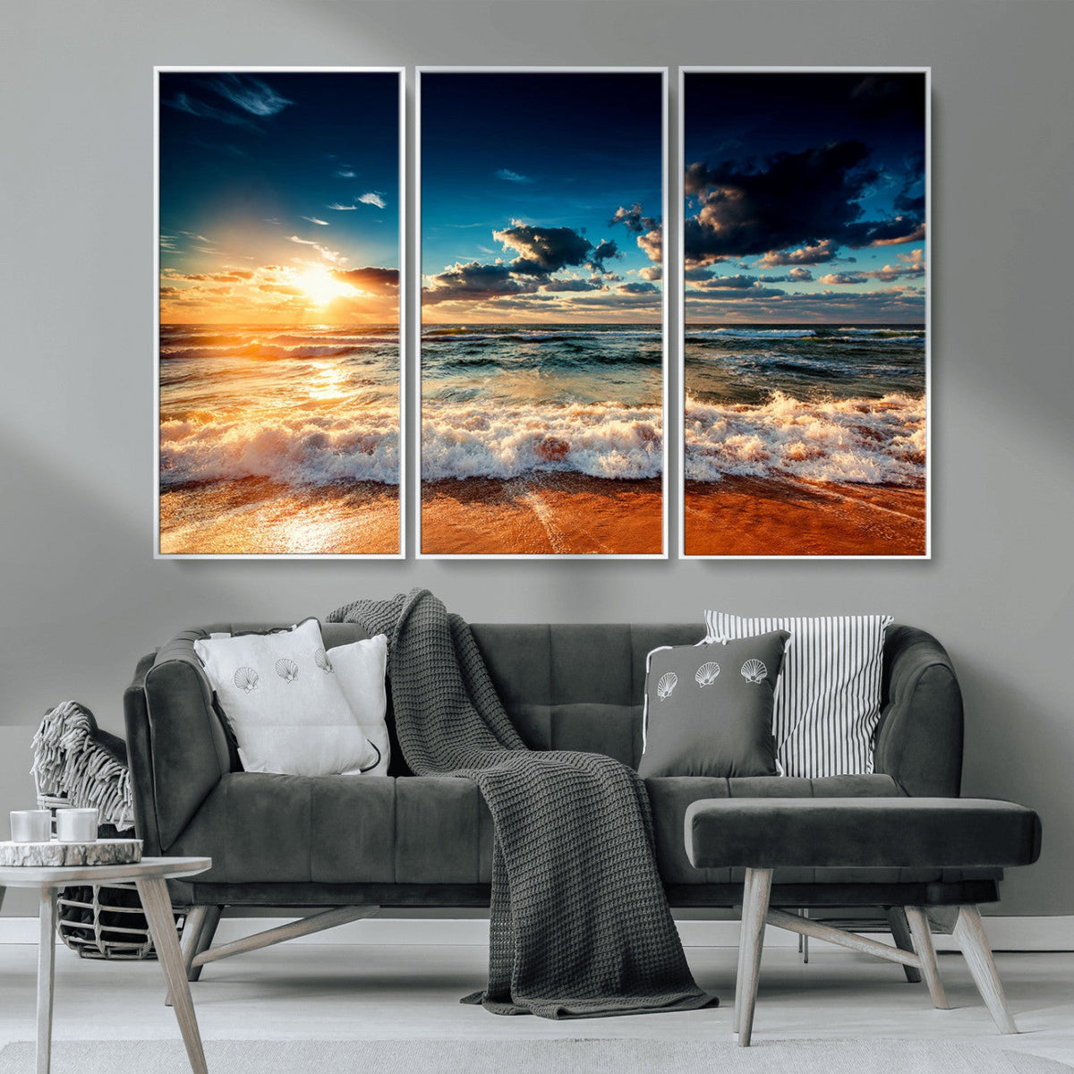 Golden Hour Sunset Over Ocean Waves Wall Art Canvas Print |