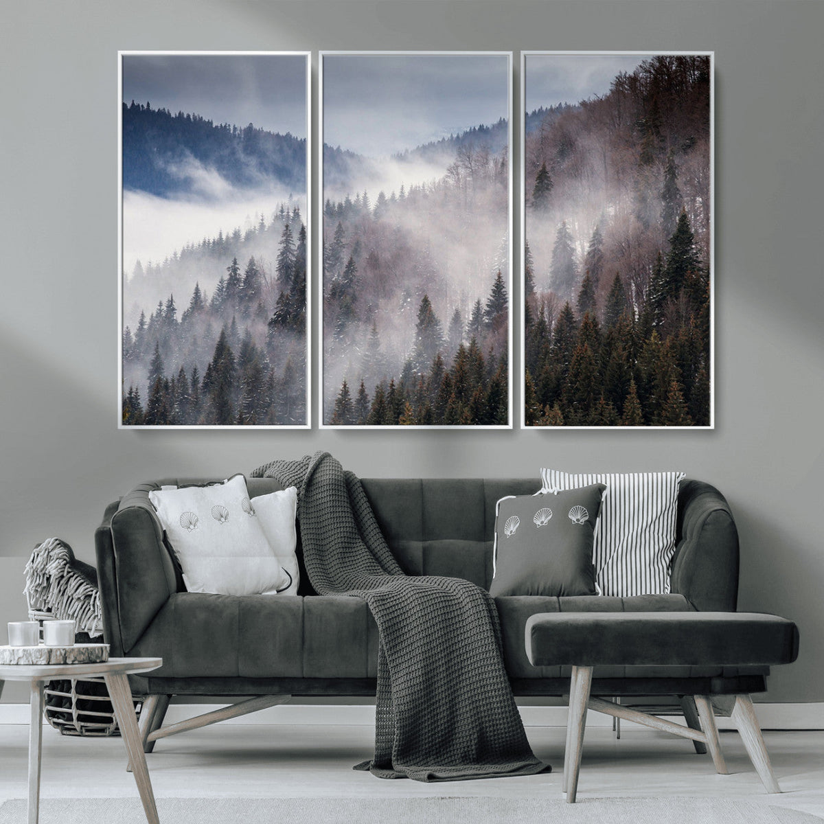 Beautiful Rising Fog in Winter Mountain Landscape- Framed