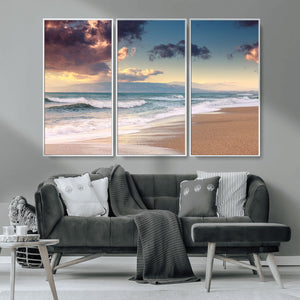 Cloudy Weather Beach Sunset Canvas Print | Sunrise Wall Art