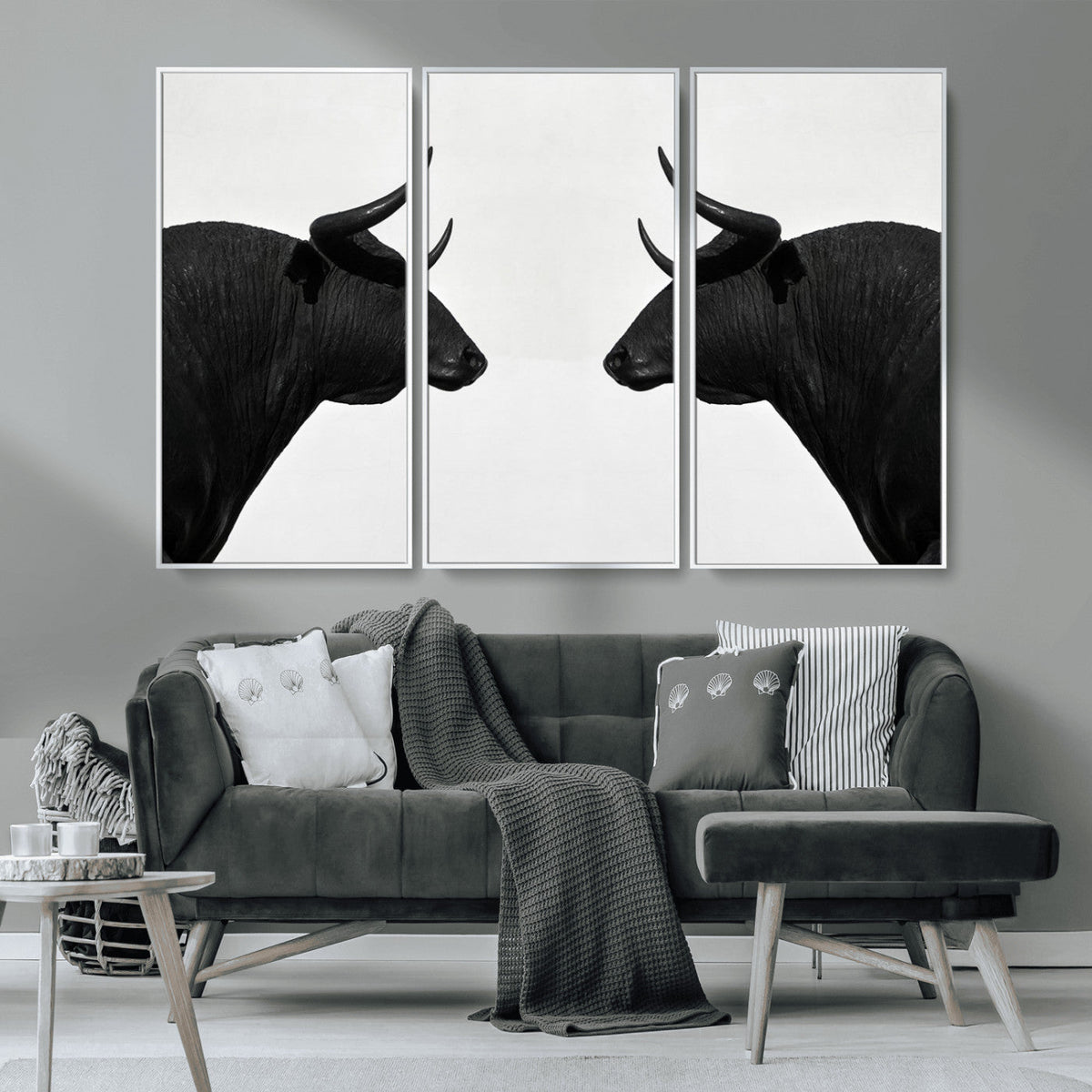 Spanish Bull Art - Framed Black and White Bull Canvas Print