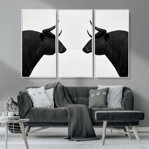 Spanish Bull Art - Framed Black and White Bull Canvas Print