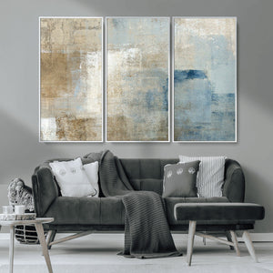 Abstract Blue and Beige Wall Art, Modern Minimalist Canvas