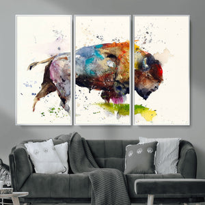 Abstract Buffalo Wall Art, Western Watercolor Bison Canvas