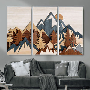 Woodland Mountain Landscape Triptych, Giclee Canvas Art for