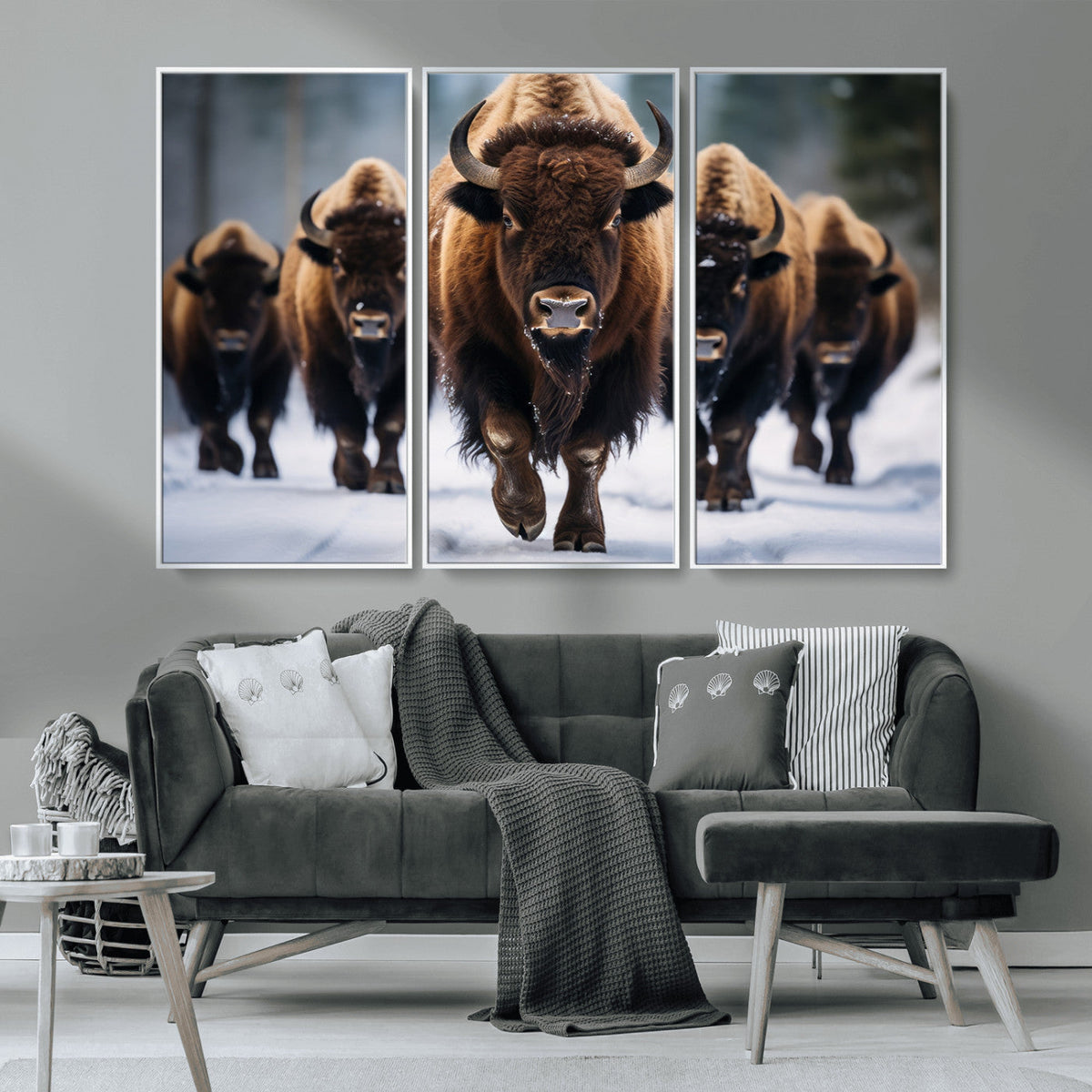 Buffalo Wall Art Canvas Print, American Bison Herd Wall Art