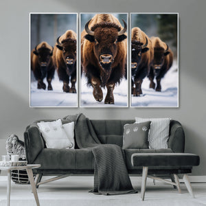 Buffalo Wall Art Canvas Print, American Bison Herd Wall Art