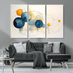 Geometric Blue Orange Abstract Wall Art Canvas, Geometric