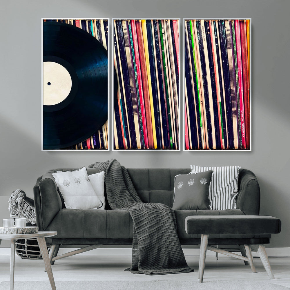 Vinyl Record and Album Collection Canvas Wall Art - Retro
