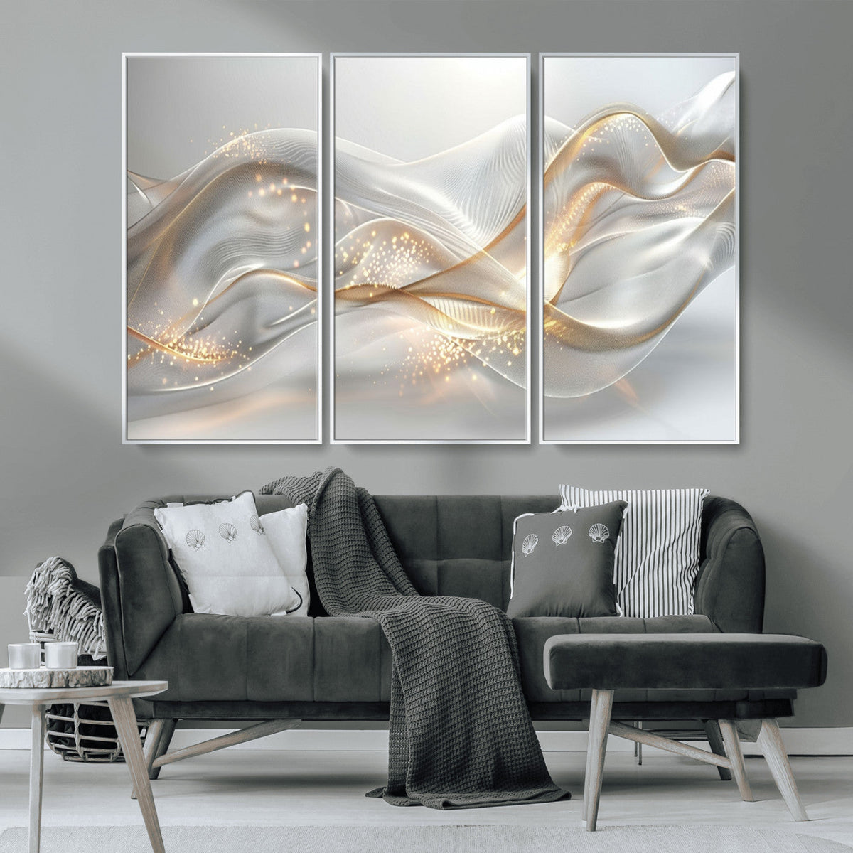 Abstract art Grey and Gold Lines Wall Art