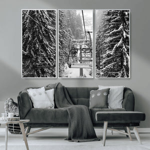 Winter Ski Lift Black and White Canvas Wall Art – Alpine