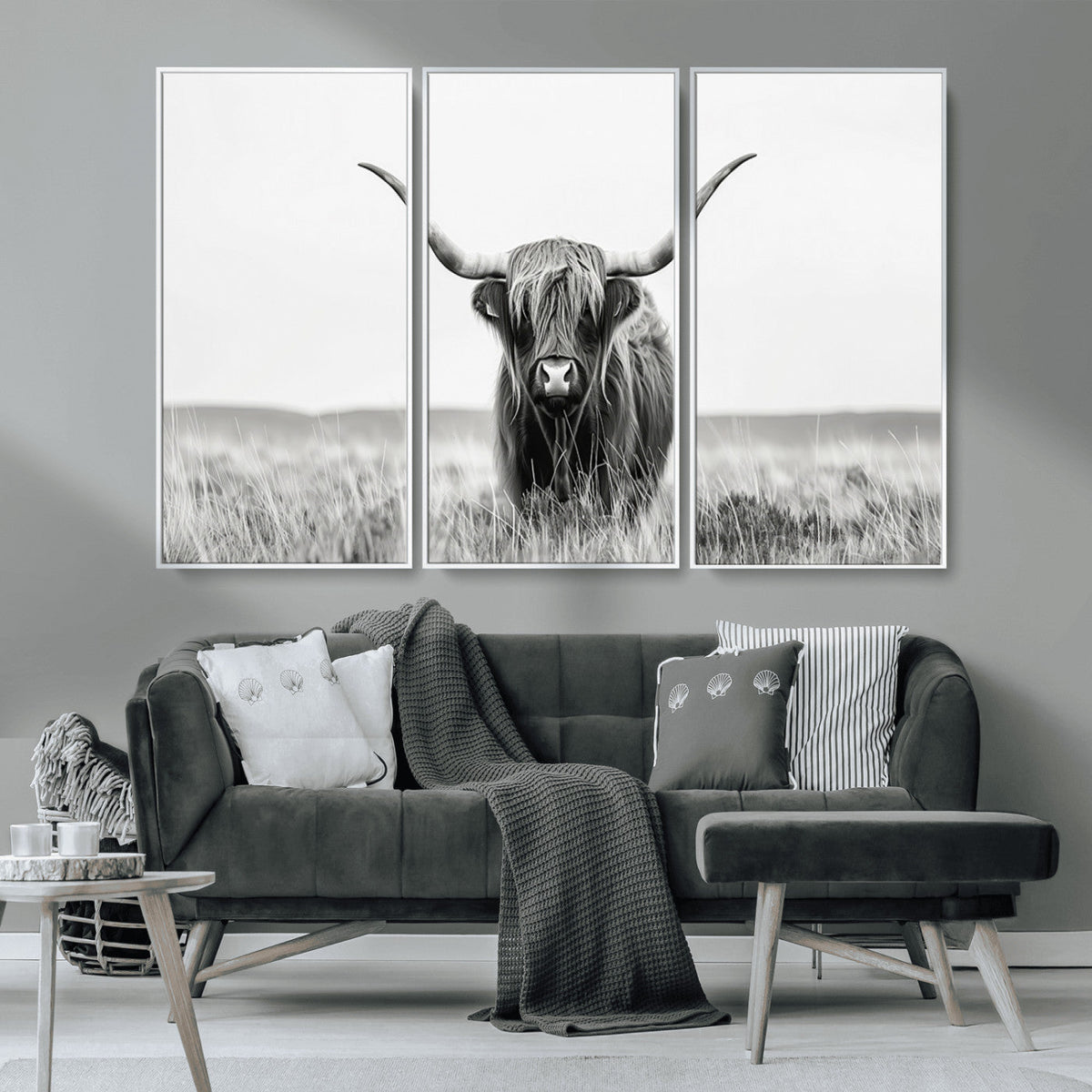 Highland Cow Canvas Wall Art – Majestic Beauty in Black and