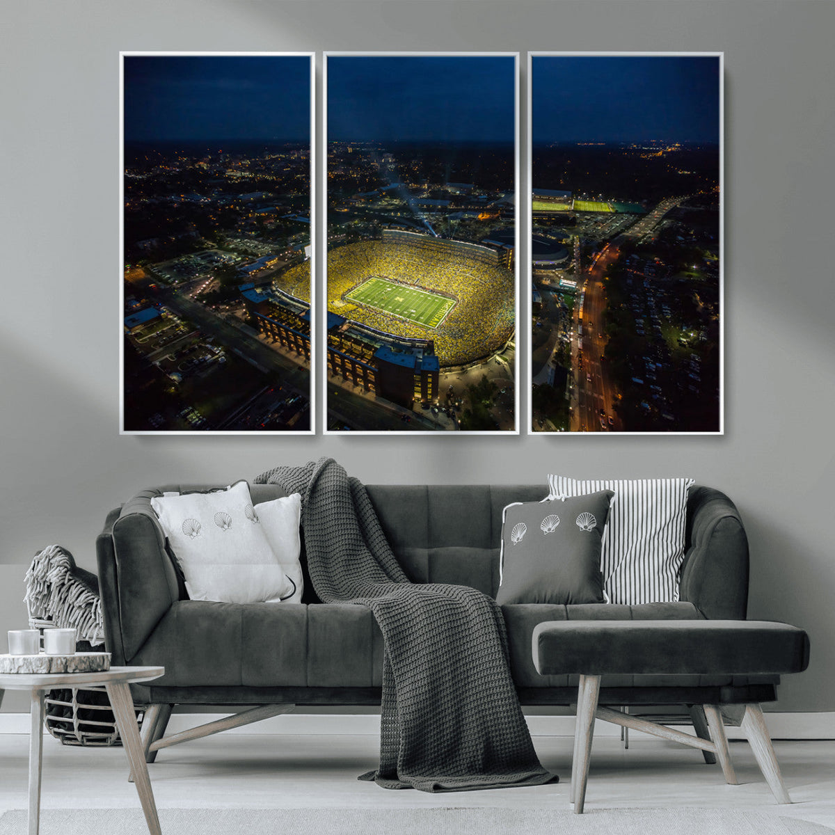 Michigan Stadium Night Game Wall Art – Sports Arena Aerial