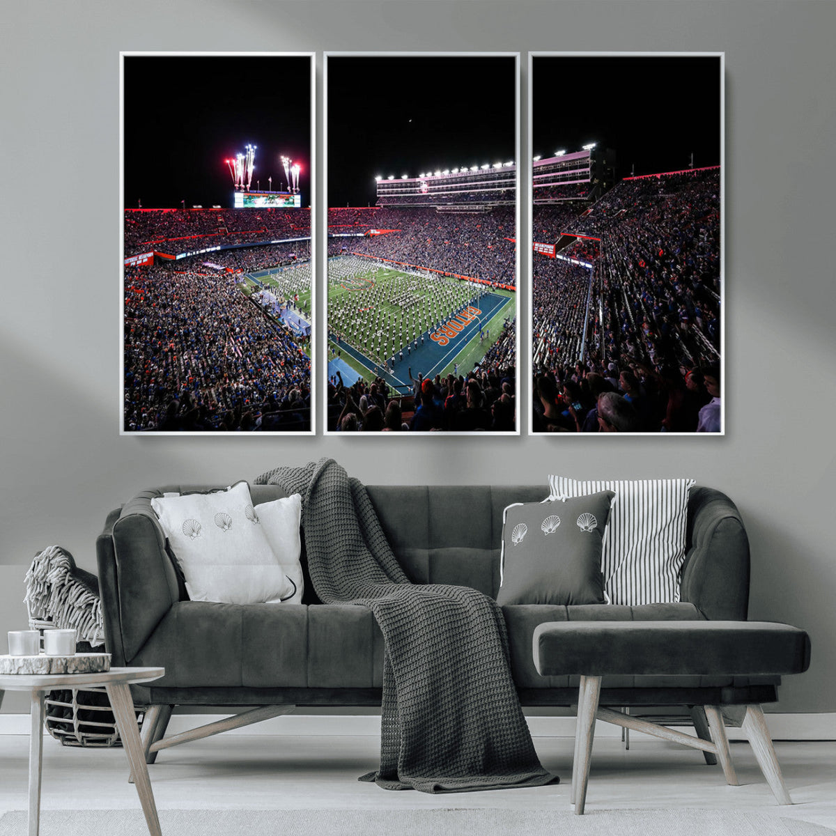 Ben Hill Griffin Stadium Night Game Triple Canvas Wall Art -