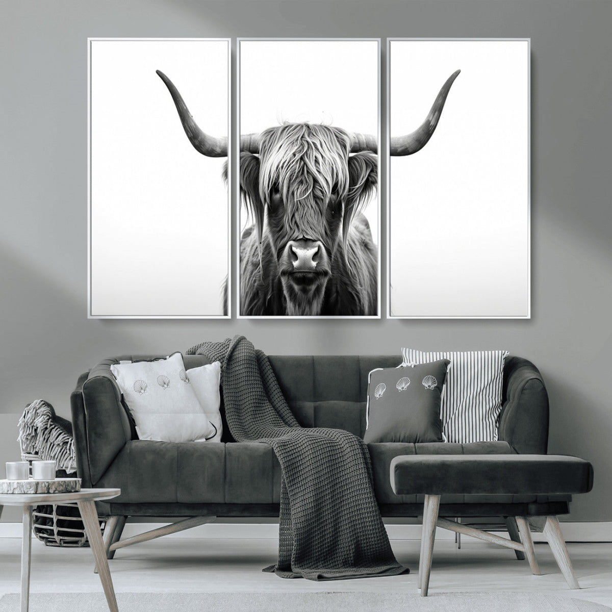 Highland Wall Art Canvas Print – Minimalist Black and White